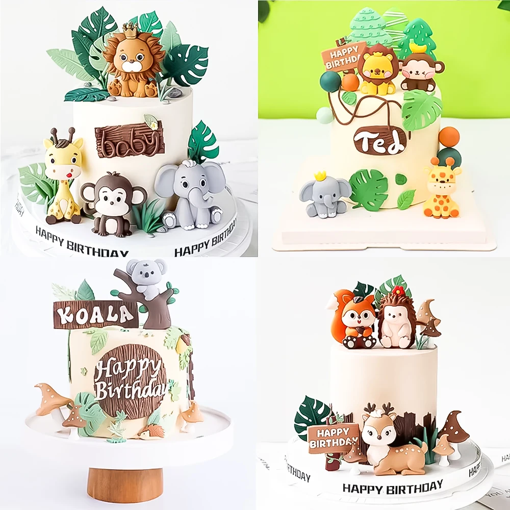 Jungle Animals Birthday Cake Toppers Lion Tiger Giraffe Safari Party Cupcake Toppers Baby Shower Zoo Wild Animal Party Supplies