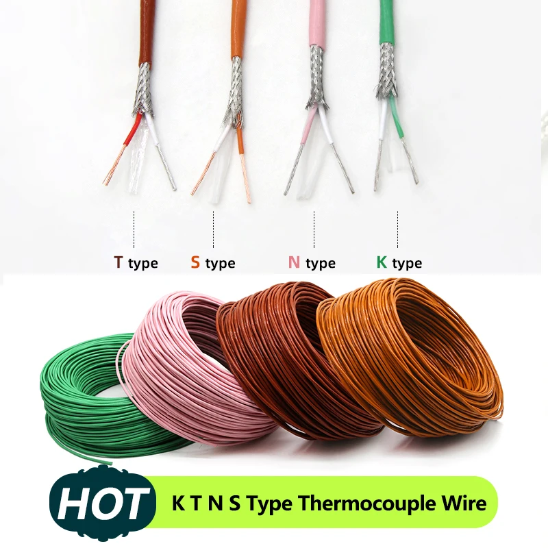 

1/5/10M K T N S Type Thermocouple Wire 2 Cores PTFE Insulator Shielded Line High Temperature Measuring Compensation Cable