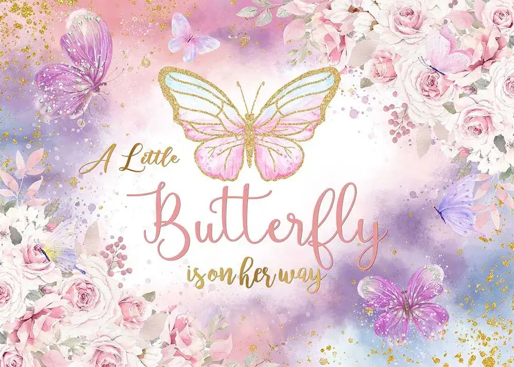 

7x5ft Pastel Color Purple Butterfly Happy Birthday Custom Washable Wrinkle Free Photo Background Backdrop Polyester Polycotton