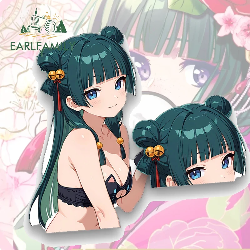 

EARLFAMILY Lovely Maomao Anime Car Stickers Beautiful Girl Half Body Head Camper RV Windows Decals Waterproof Car Gadget Decor