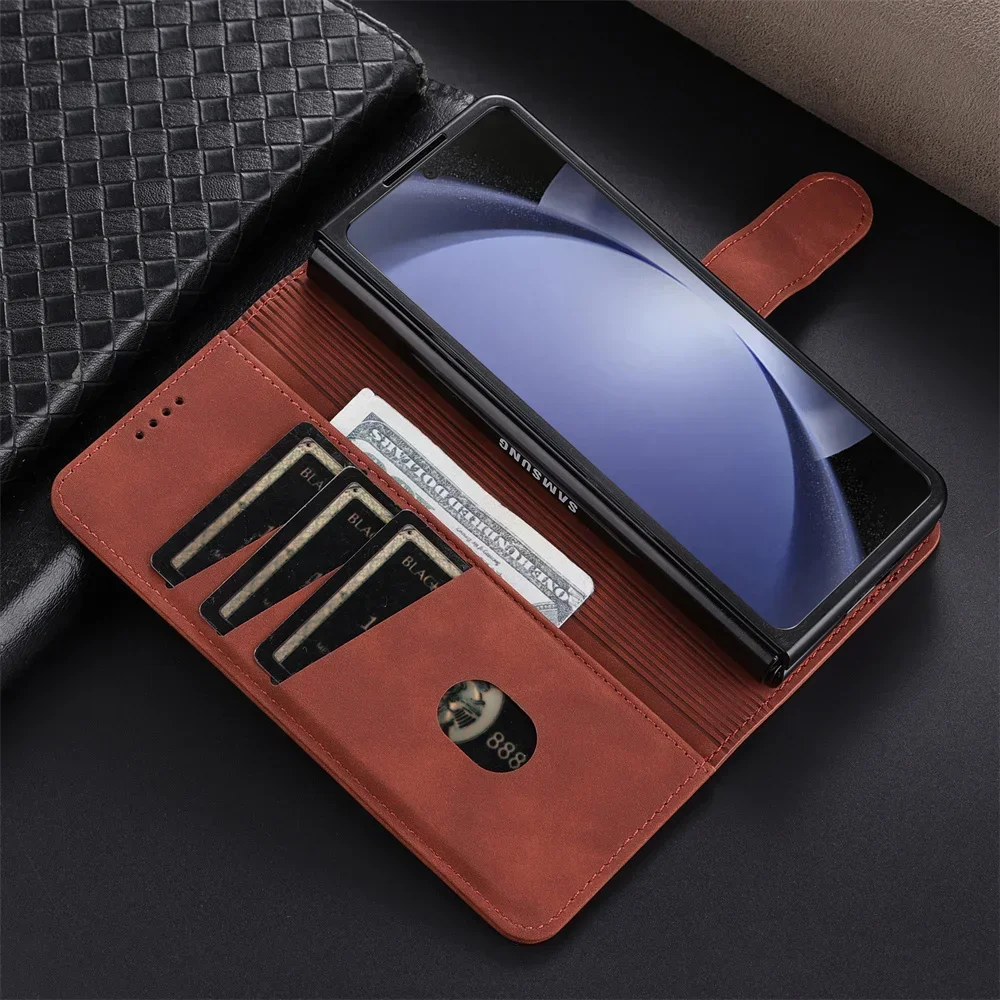 Flip Phone Case for Samsung Galaxy Z Fold6 5 4 3 Fold5 Fold4 Fold3 5G Card Slot Holder Kickstand Wallet Shockproof Leather Cover