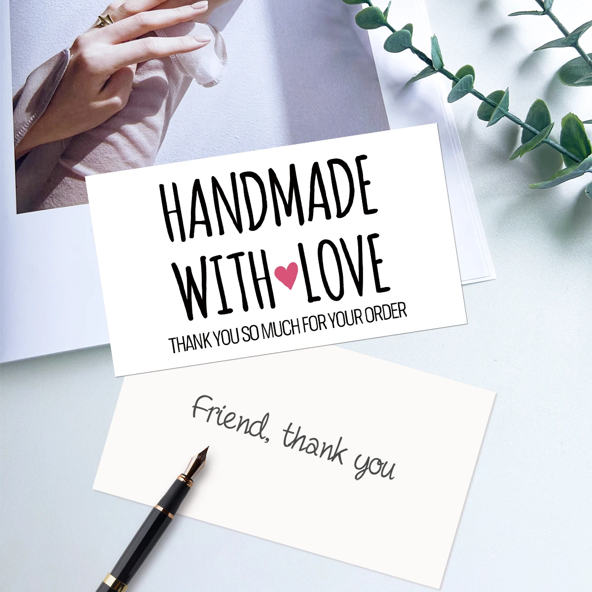 50Pcs/Pack Floral theme Thank You Cards,Handmade with Love Thank You Card Small Business Party Message Card,Paper Thank You Card