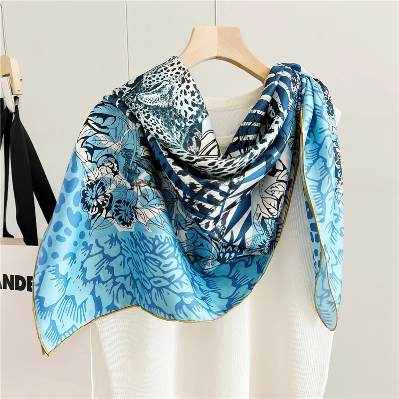 Lion Print Silk Scarf Luxury Designers Hand-rolled Edges Large Shawls Women Bandanas Accessories Belt Hair Neck Decorations view 3