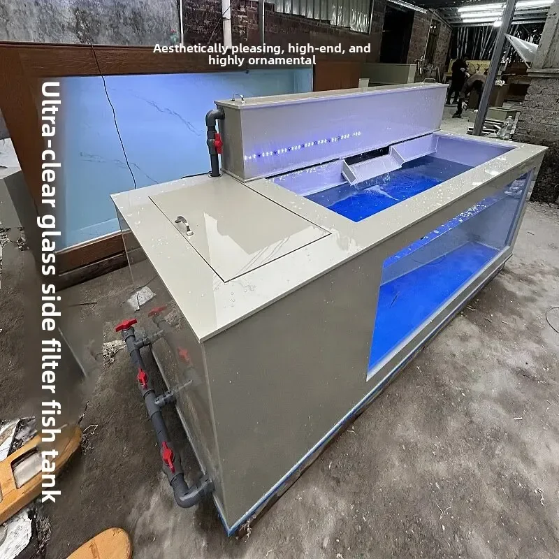 Ultra-Clear Glass Side Filter Fish Tank, Koi Ornamental Tank, Lightweight Tank, and Drip Filter Flow on the Outside