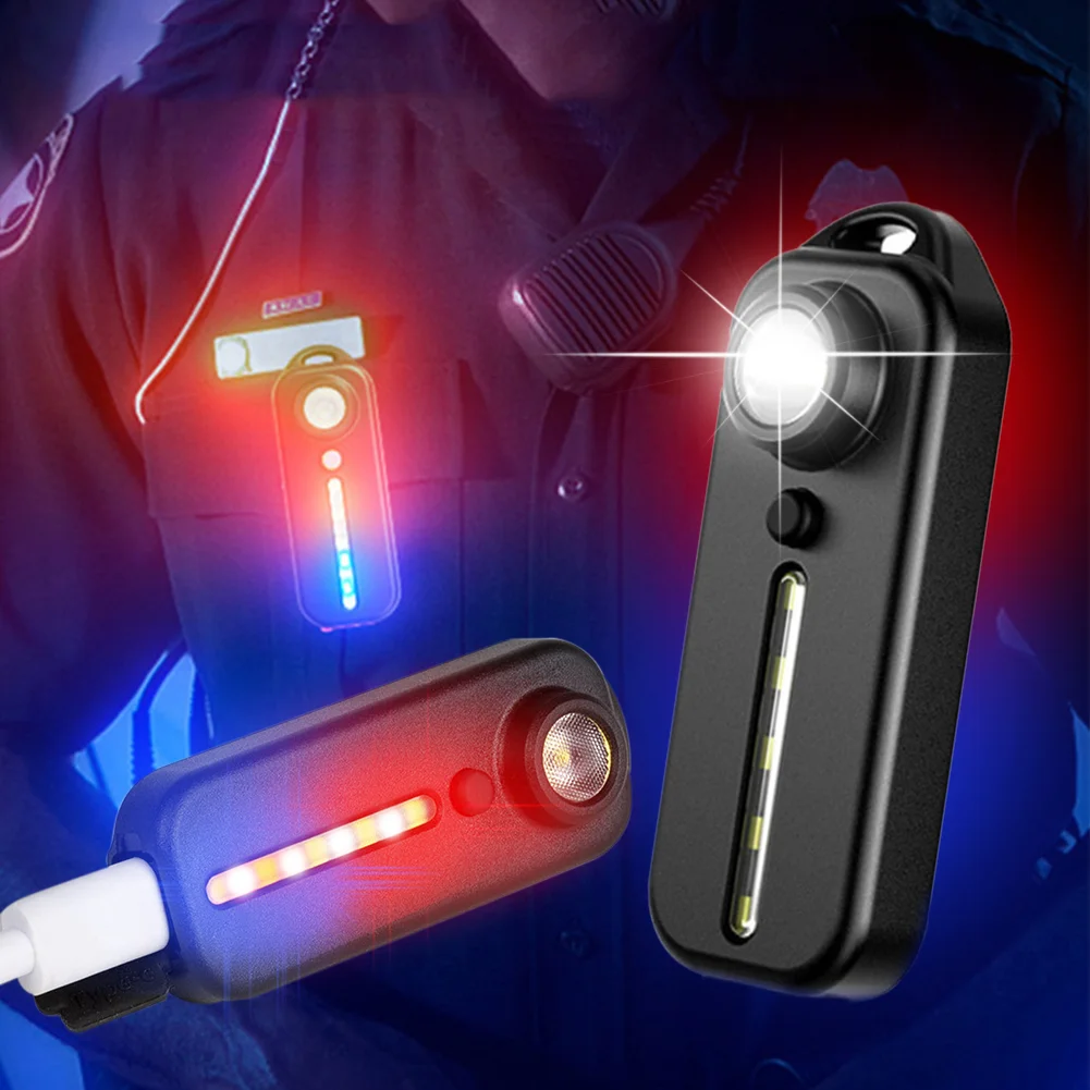 2PCS Mini Thin Flashlight Tactical Police Shoulder Light USB Type-C Rechargeable Bicycle Taillight Helmet Lamp Keychain Light