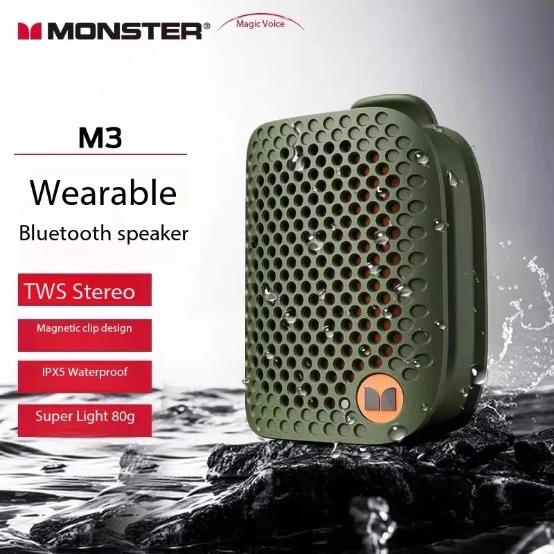 

Monster M3 Магнитные клипсы Mini BT V5.4 Портативные носимые беспроводные Bluetooth-колонки для занятий спортом на открытом воздухе с басовым микрофоном