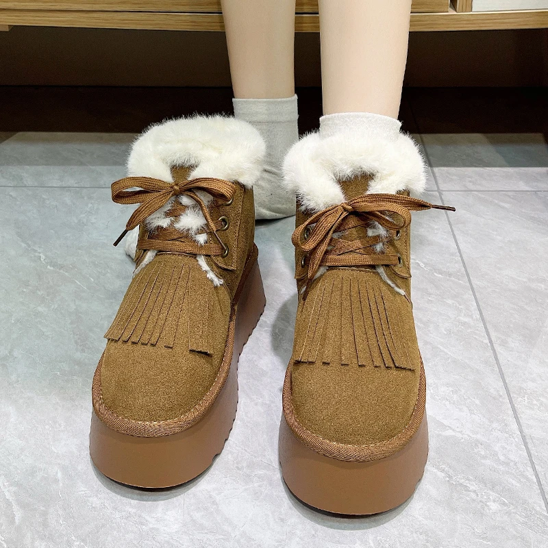

New Winter Short Boots Thick Plush Women's Ankle Boots Tassel Comfortable Outdoor Snow Boots Fashion Cotton Shoes Botas De Mujer