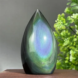 Natural Gemstone Rainbow Obsidian Free Form Torch Mineral Energy Reiki Healing Meditation Home Feng Shui Decoration Gift
