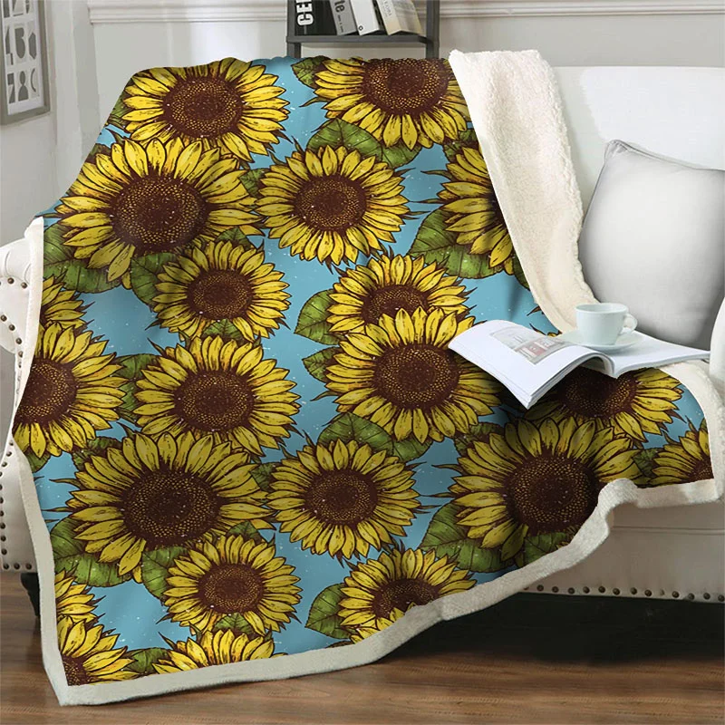 

3D Sunflower Full Printed Blanket Portable Travel Picnic Blanket Office Nap Quilts Cover Home Plush Throw Blankets For Beds Sofa