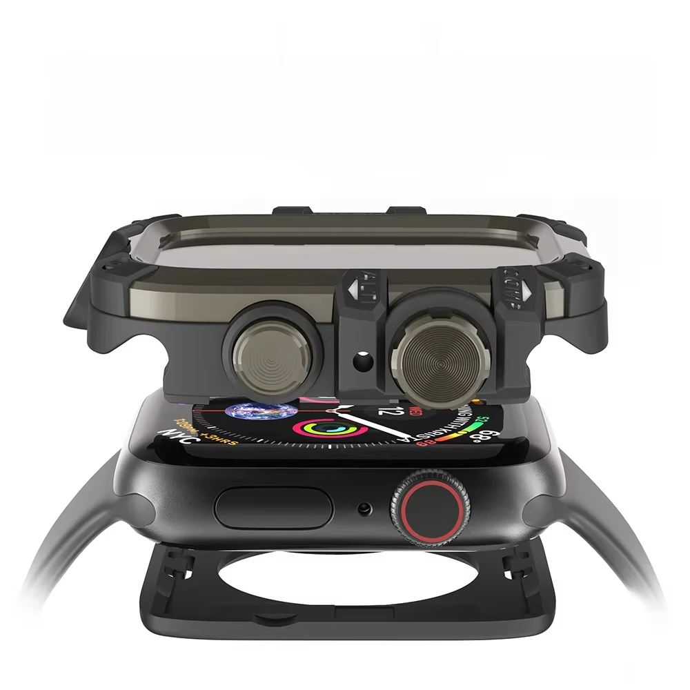 حافظة من سبائك الألومنيوم لسلسلة ساعات أبل 9 8 7 45 مللي متر فيلم شاشة ممتص للصدمات معدني + إطار لساعة iWatch 654SE 44 مللي متر غطاء حماية كامل