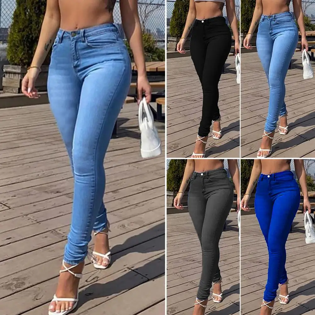 Fashion Long Lasting Good Elasticity Simple Women Fashion High Street Skinny Denim Pants Pencil Pants Machine Washable
