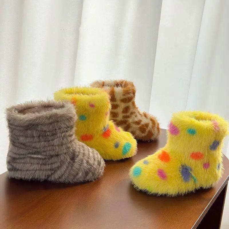 

Kawaii Casual Shoe Childrens Shoes Winter Plush Boots For Kids Boys Girls Warm Snow Boots Cute Fluffy Mid Calf Boots Cozy Winter