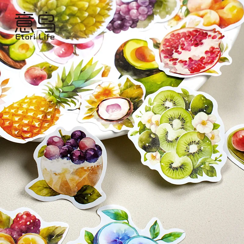 100Pcs Fruit Bread Dessert Sticker Retro Style Food Paster Scrapbooking Journal Decoration Mobile Phone Case Notebook DIY Decals