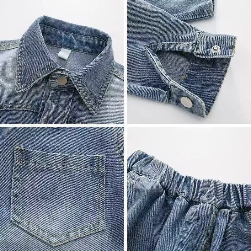 

Boys' Shirt Denim Suit Spring And Autumn Style Children's Jacket Cool And Trendy Two-piece Set For Children's Clothing