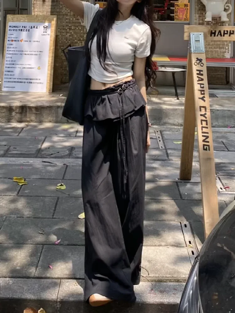 

Брюки женские бархатные весенние шифоновые широкие легкие сложенные универсальные дышащие минималистичные непринужденные уличные брюки OL