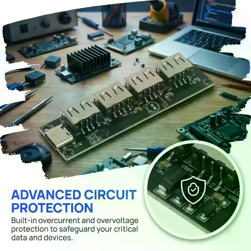 USB 2.0 Hub Extender 4 Port CH334 Interface Splitter for Notebook Stable Data Transfer Easy Device Management