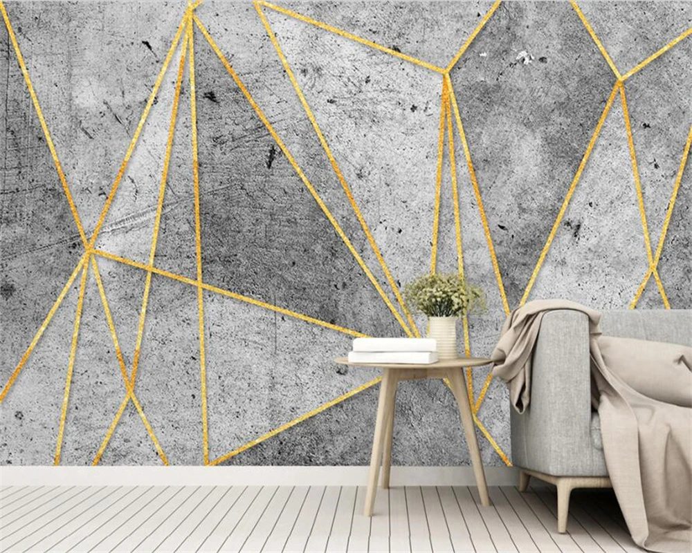 

wellyu Custom Mural 3d Nordic Simple Wallpaper Retro Gold Line Stereo Geometry TV Background Wall Living Room Bedroom Decoration