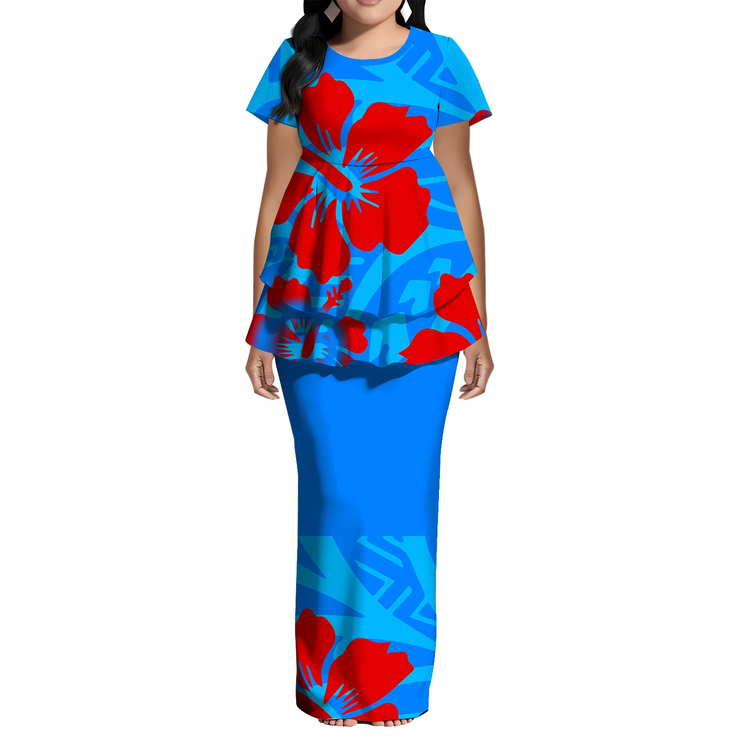 Fishtail Patchwork Design Top And Slit Skirt Custom-Made Polynesian Woman Dress Pattern Logo Island Puletasi 2025 New