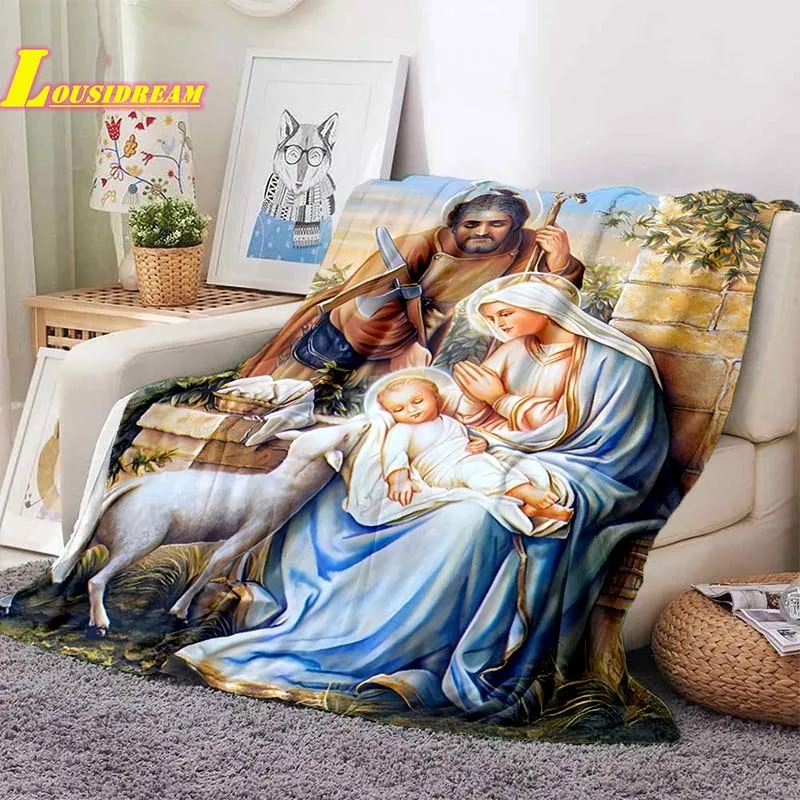 Virgin Mary Jesus Print Blanket Bedroom Bedspread Sofa Blanket Premium Bedding Outdoor Travel Rest Blanket Birthday Gift Blanket