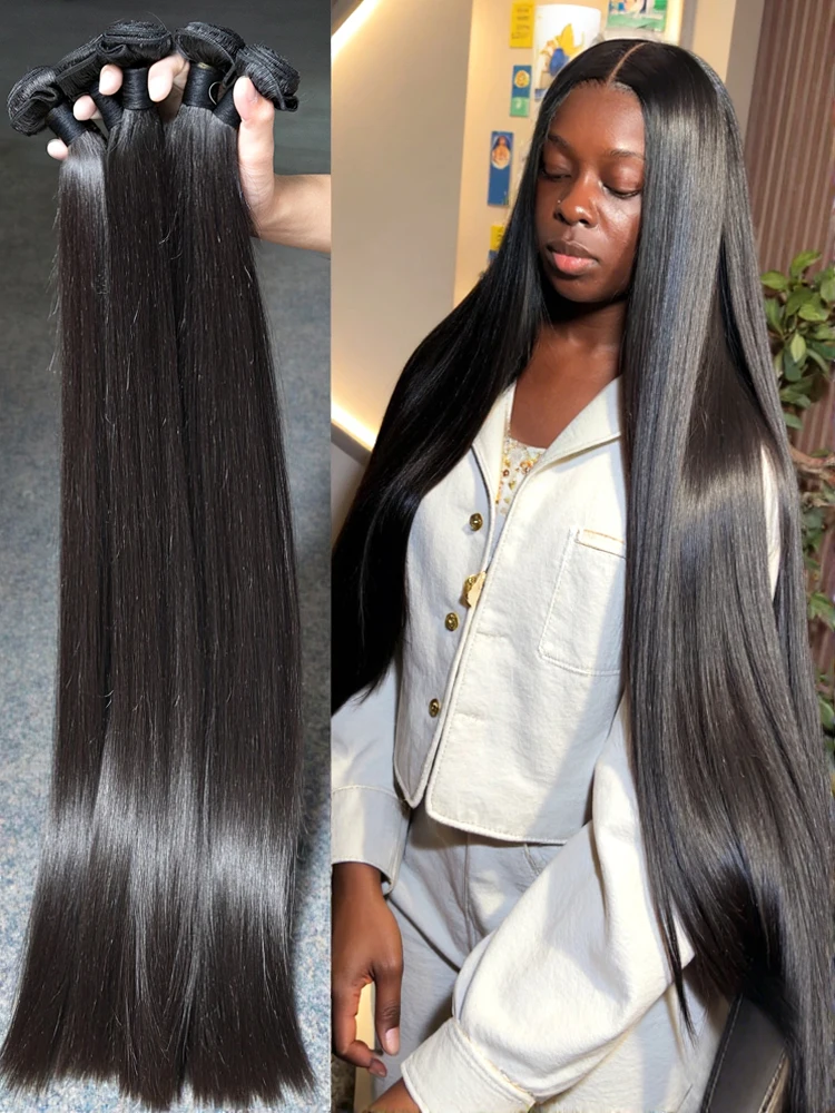 Extensions de cheveux humains brésiliens 100% naturels, lots de 3 mèches lisses Remy vierges non traitées pour femmes