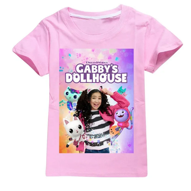 2023 Sommer kawaii niedlichen Gabbys Puppenhaus T-Shirt Kinder 3d bunten Druck T-Shirt Mädchen Kurzarm T-Shirt Damen Raper Style Top