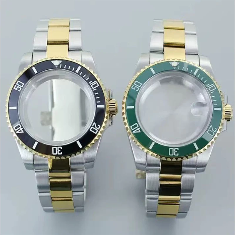40mm Watch Cases bands NH34 parts Sapphire Ceramic beze For Seiko NH35 NH36 NH38 Movement Silver Gold Watch Case water ghost