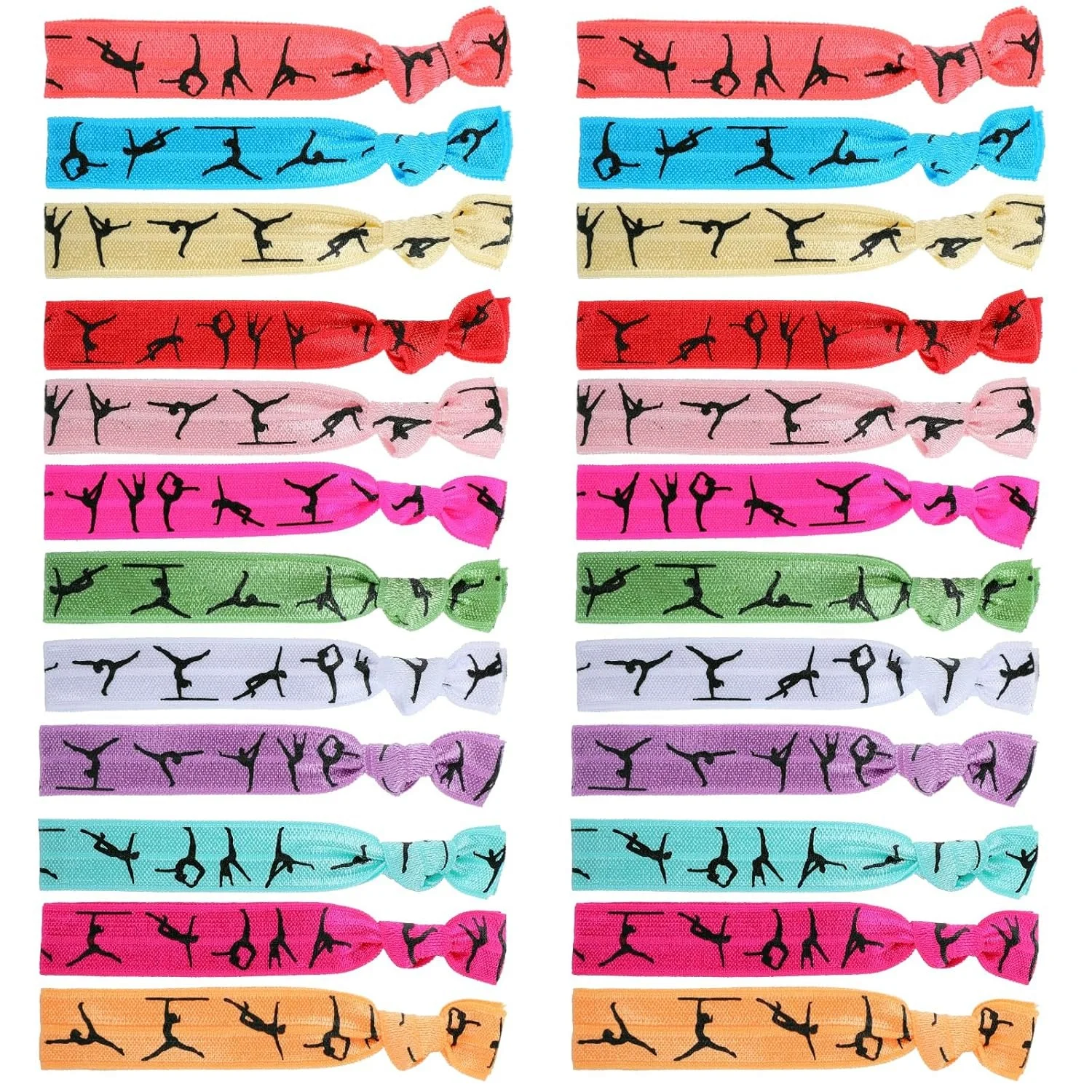 50/200PCS Gymnastics Printed Knotted Hair Ties Ponytail Holders GYM No Crease Elastic Ribbon Band Hand Twist Bracelet Accessorie
