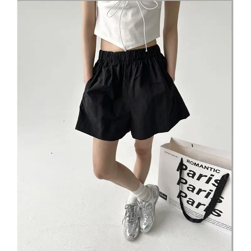 Summer New Elastic Waist Comfortable Loose Shorts Solid Color Simplicity Trend Wide Leg Shorts Fashion Casual Women Clothing