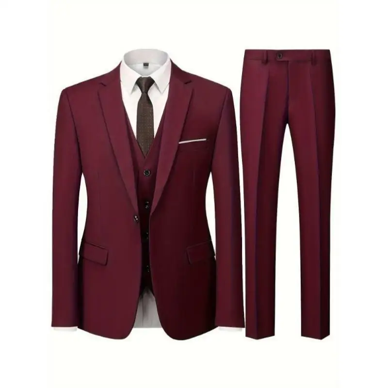 

Casual Mens 3 Piece Busin Suit Thi Special Wide Double Slit Seven Sve Length Pure Color Youth Trend Single Button