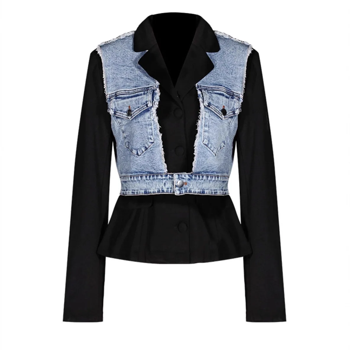 Designer Grey Denim Blazer Women 2025 Autumn Jacket Slim Fit Casual Elegant