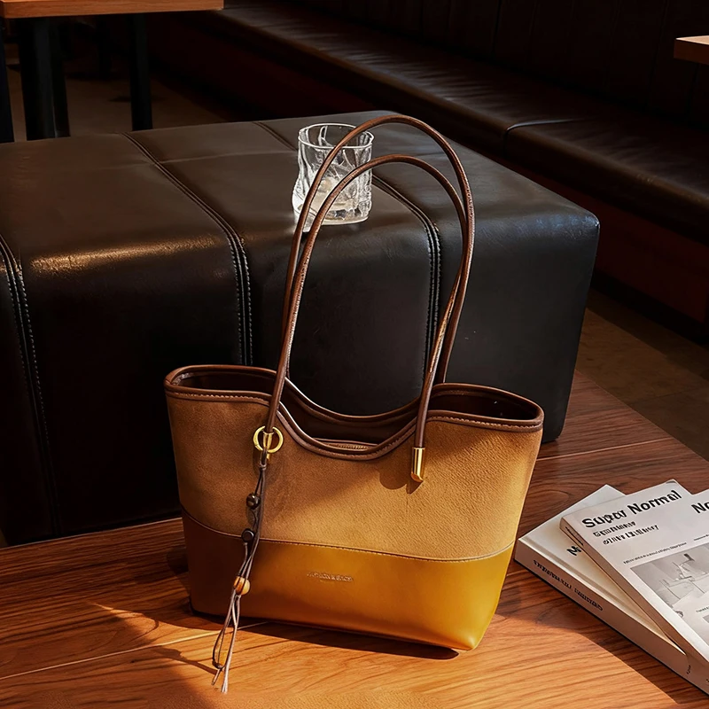 

High End Texture Splicing Women's Tote Bags Large Capacity Commuting Single Shoulder Bag Minimalist Retro Messenger Bags