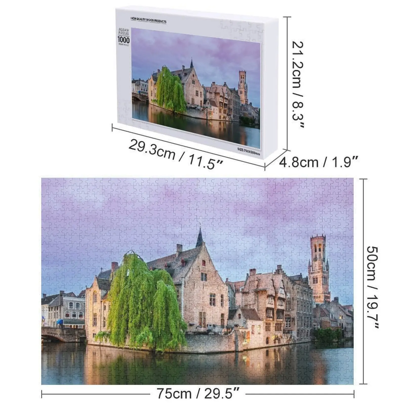 Bruges canal al atardecer Rompecabezas Regalo de madera personalizado Regalos personalizados para niños Rompecabezas