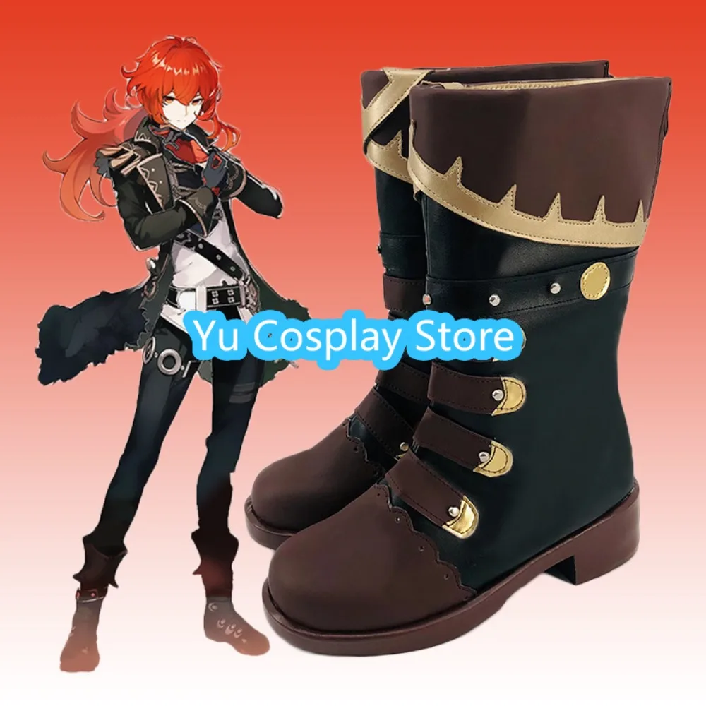 

Yu Косплей Магазин Genshin Impact Diluc Pyro Обувь для косплея Аниме Обувь для косплея Сапоги Костюмы на Хэллоуин Реквизит