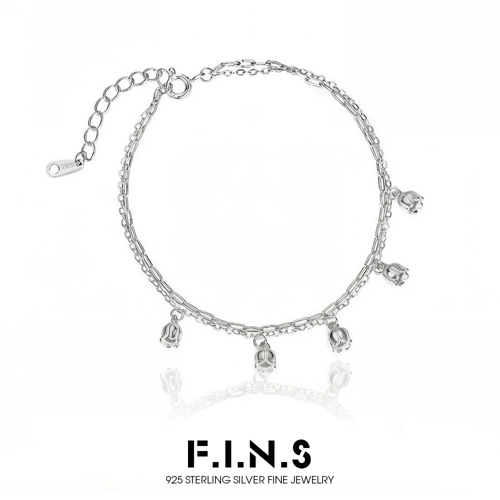 

Корейский модный браслет F.I.N.S из стерлингового серебра S925 с маленькими подвесками в виде орхидей, женский, двухслойный, с цветочными мотивами, изысканное ювелирное украшение, подарок