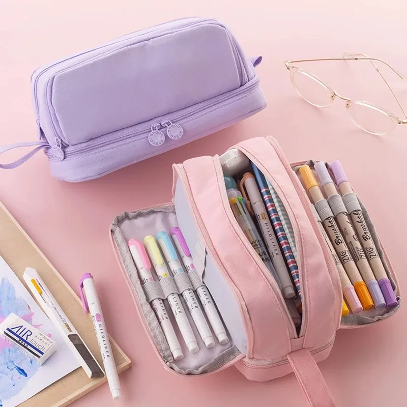 Large Double Sided Open Pencil Cases for Girls Dual Layer Pen Bag Stationery Organizer Storage Pocket Pouch Travel