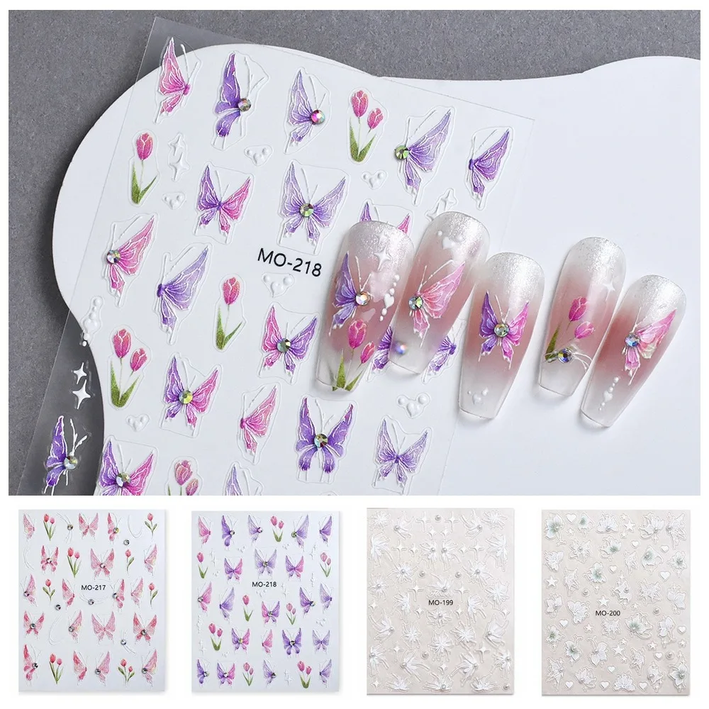 

5D Relief Diamond Diamond Flower Nail Sticker Nail Accessories Embossed Sticker Butterfly Nail Decal Nail Supplies Purple