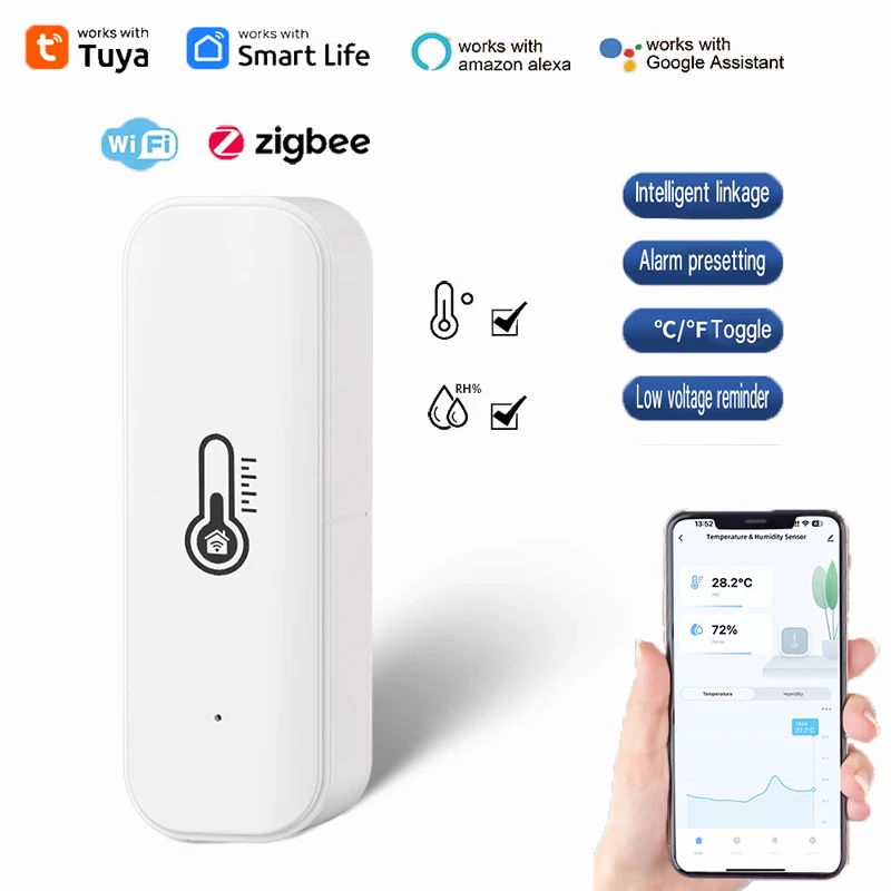 Tuya Zigbee-WiFi مستشعر ذكي لدرجة الحرارة والرطوبة ، تطبيق ، مراقبة عن بعد ، مراقبة في الوقت الفعلي ، مقياس رطوبة ، أليكسا