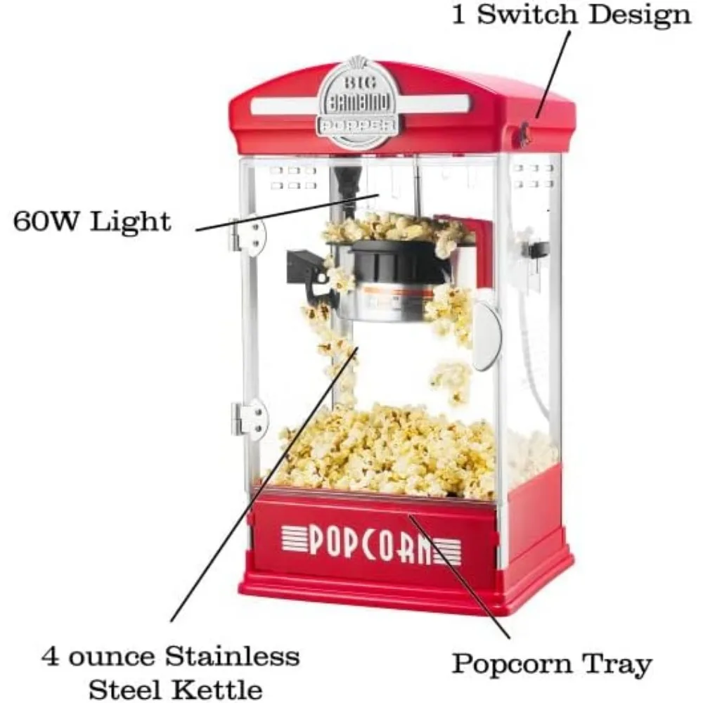 Popcorn Machine, 4 Oz Kettle with 24-Pack of Pre-Measured Popcorn Kernel Packs, Scoop, and Serving Cups