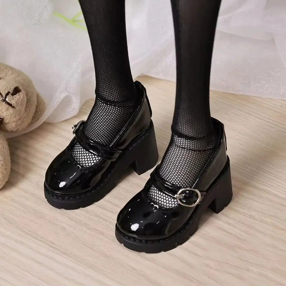 Fashion Thick Sole Bjd Shoes Round Toe High Heels Leather Shoes 6cm* 3cm Black Brown 1/4 Shoes Girls Gift