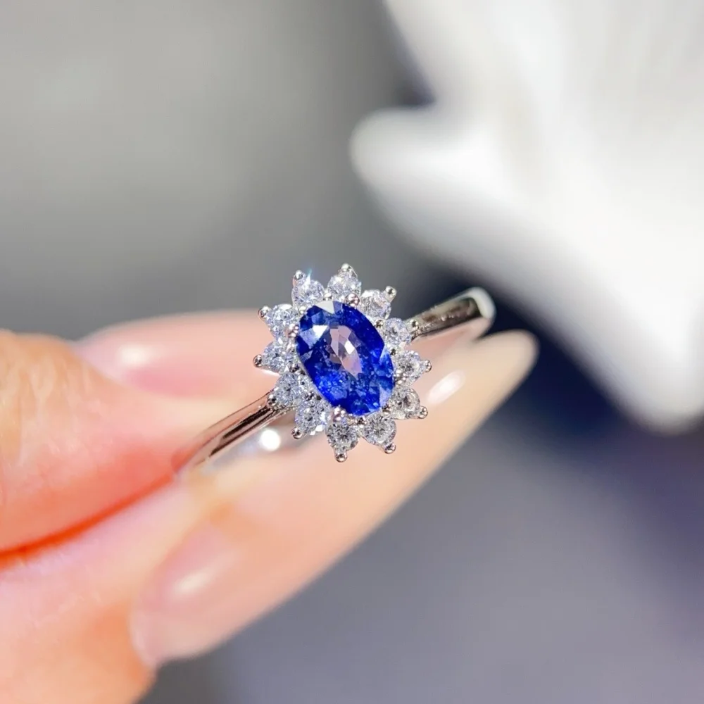 S925 Natural Sapphire Ring Crystal Polishing Aura Jewelry Trendy Creative Women Party Gift Fashion Holiday Gift