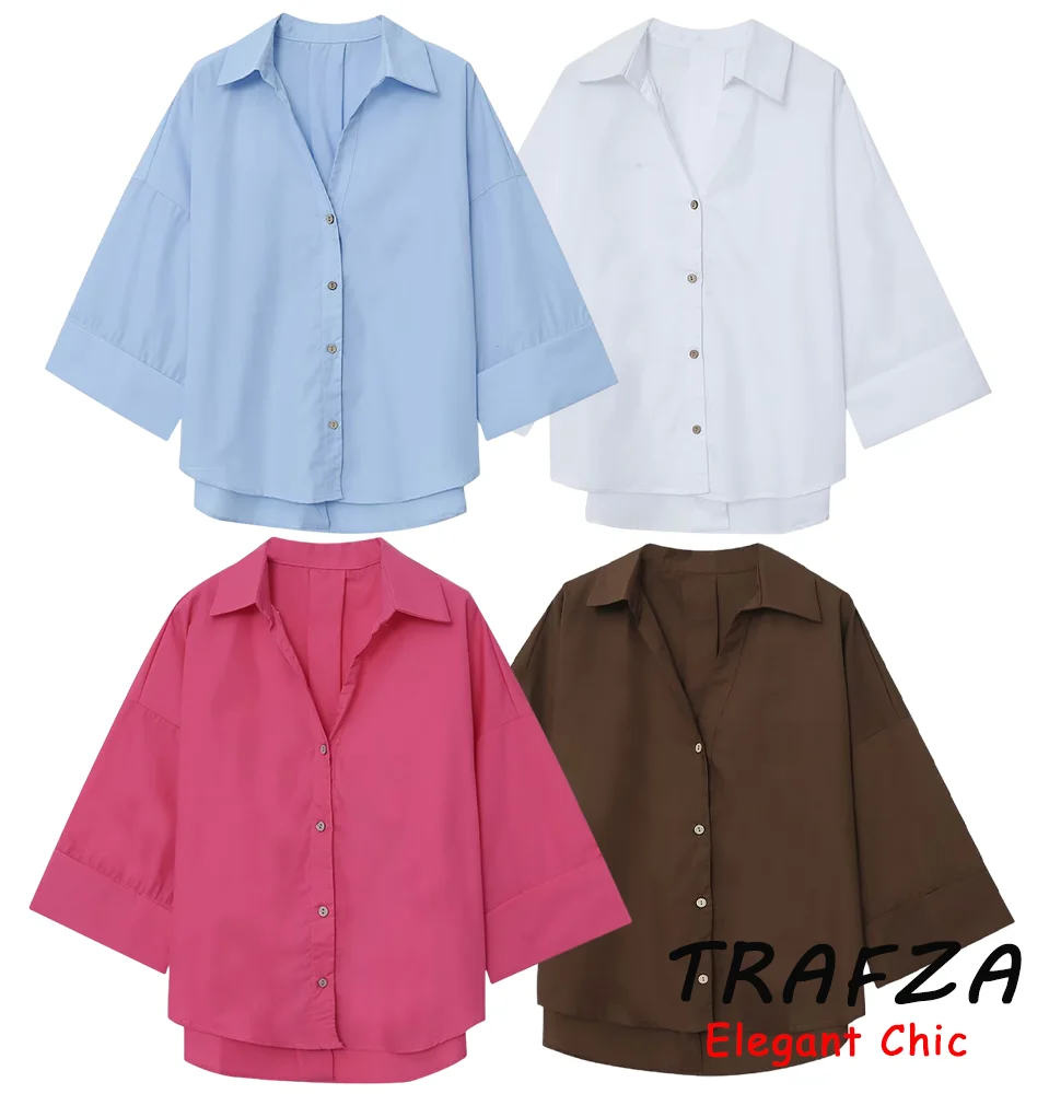 

TRAFZA Elegant Commuter Shirts Women's Loose Lapel Buttons Thin Shirts 2025 New Spring Summer Fashion Casual Versatile Shirts