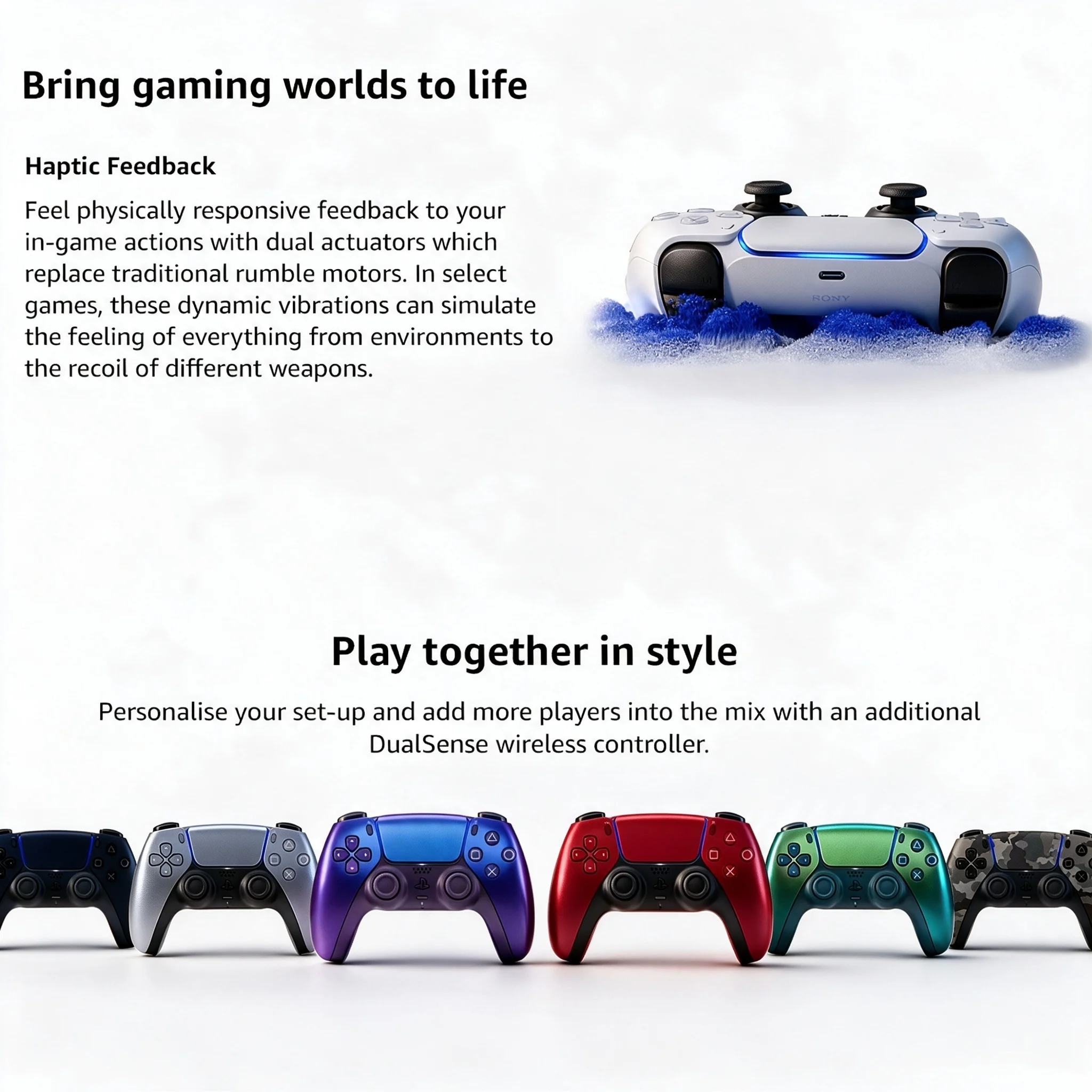 DualSense Wireless Controller for PlayStation®5, Haptic Feedback, Adaptive Triggers, Built-in Mic, Bluetooth 5.1, USB Type-C