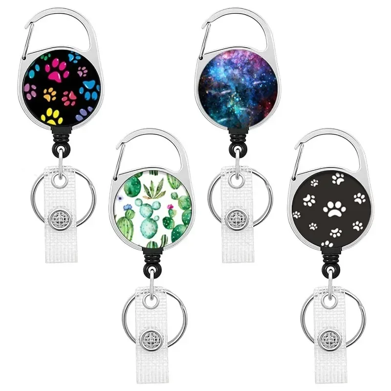 Sevimli köpek pençe yuvarlak geri çekilebilir rozet klip rozeti makara kolay çekme kimlik kartı tutucu isim etiketi klip boyunluklar Pet hastane aksesuarları