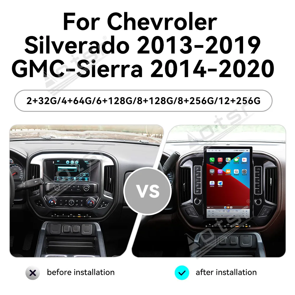 14,4 "Android para Chevrolet GMC Silverado 2013 2014 2015 2016 2017 2018 2019 Radio de coche estéreo pantalla Qualcomm navegación GPS DSP