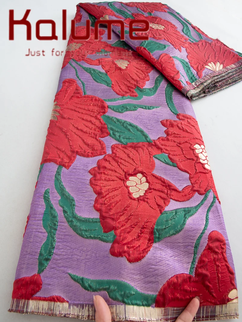 

Kalume 2025 Luxury Gilded Lace Fabric High Quality African Brocade Jacquard Lace Nigerian Lace Fabric For Wedding Dress F4498