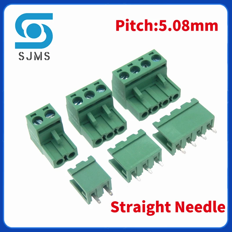 5Set 2EDG 5.08mm Pitch plug + socket 2P 3P 4P 5P 6P 7P 8P 9P 10P 12 Pin PCB Screw Straight Pin / Curved needle +Socket connector