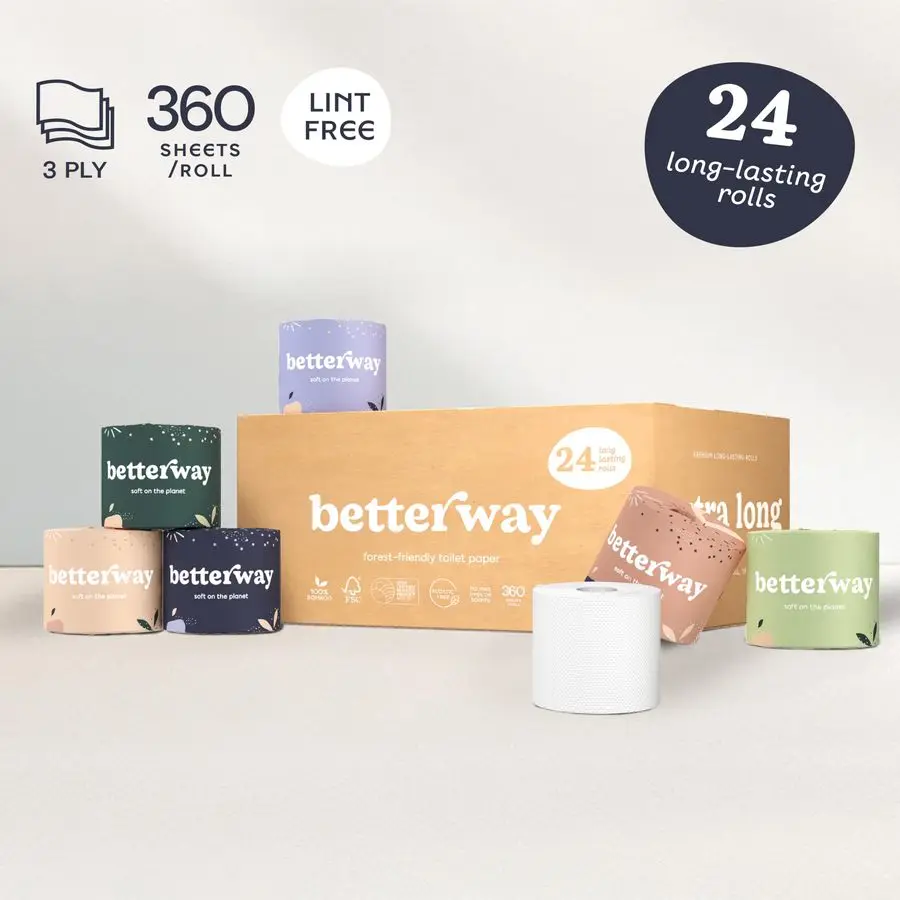 Bamboo Toilet Paper 3 Ply Sustainable Toilet Tissue 24 LongLasting Rolls amp 360 Sheets Per Roll Septic Safe Organic, Plastic am