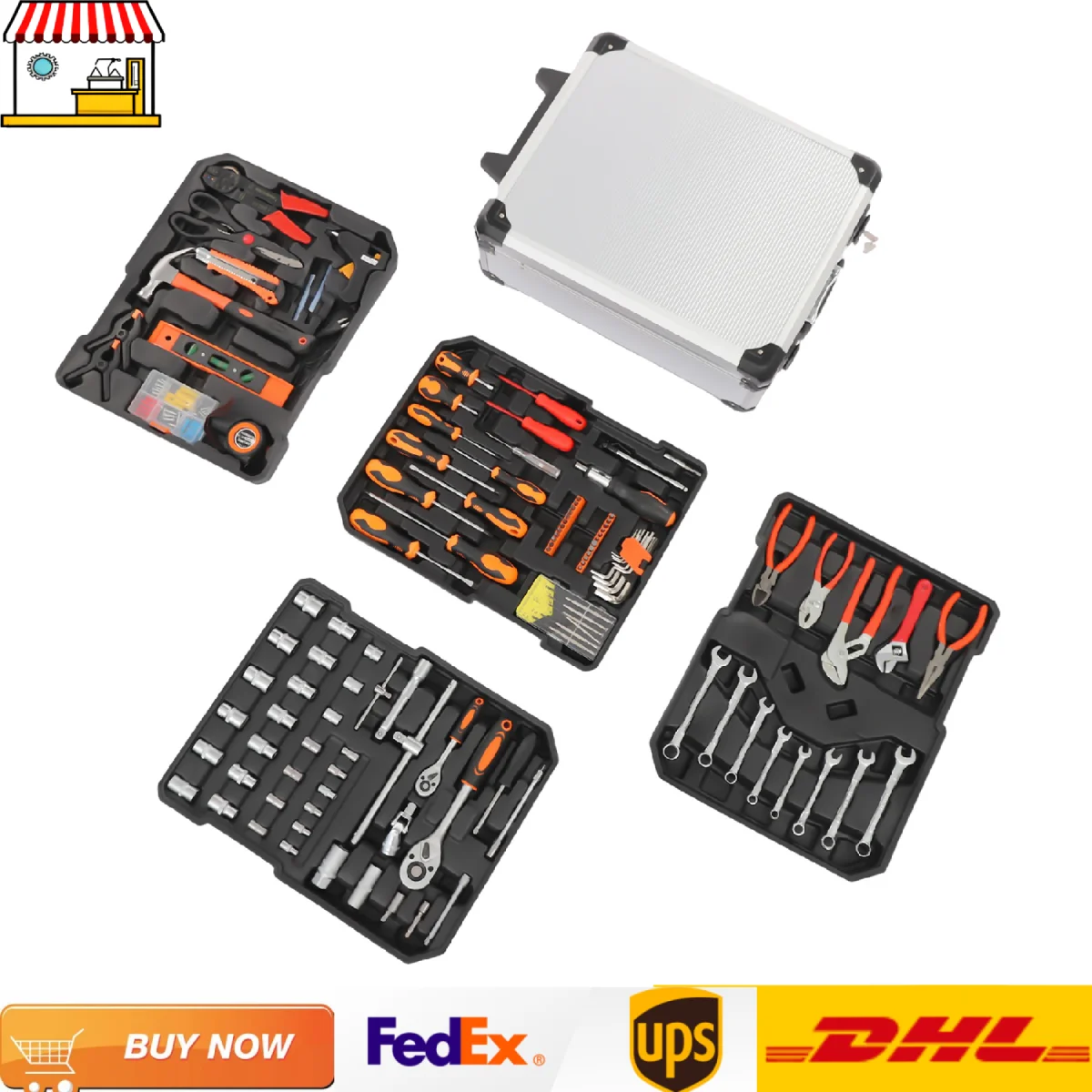 

187pcs Auto Repair Tool Kit with Luggage| Socket,Wrench,Screwdriver and Pliers Sheet Metal Tools Professional Mechanic Tool Kit
