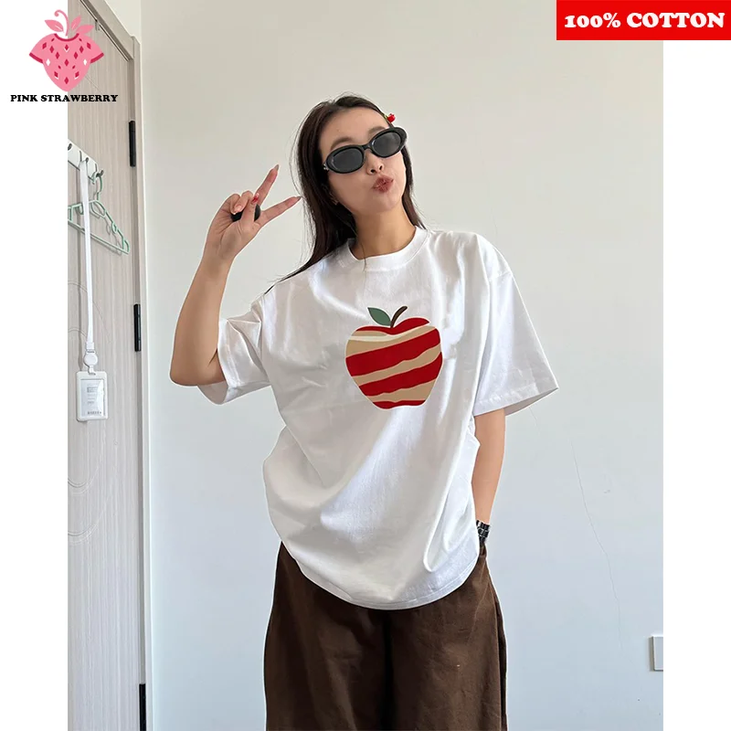 

American style Print T-shirt Women Summer 2025 New 100% Cotton round neck Short sleeves Tee Loose Casual Y2k Top female clothing