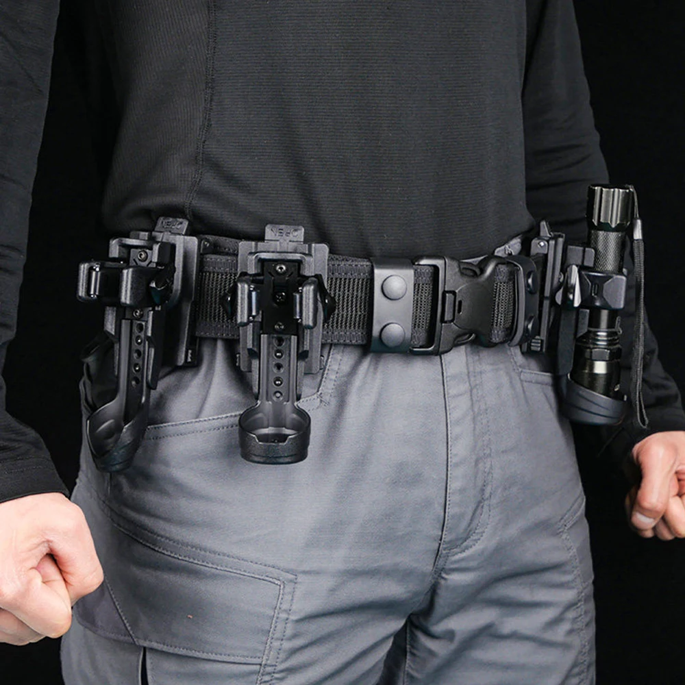 Tactical Flashlight Holster with Safety Lock Side Open Quick Draw Universal Baton Holder for Outdoor Hunting Camping Hiking